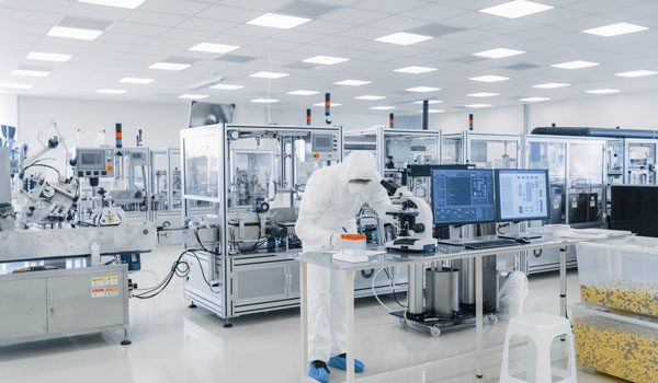 Scientist in clean room