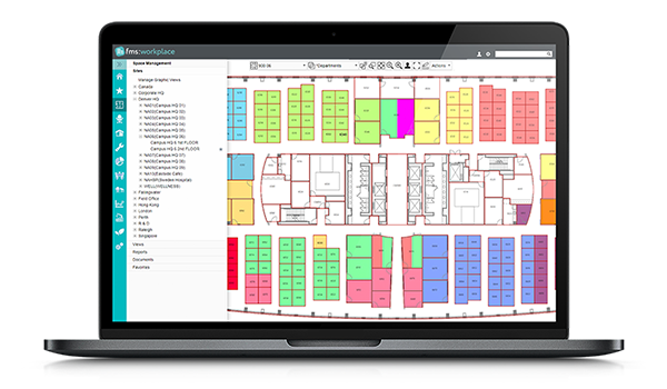 laptop showing FMS:Workplace space management system